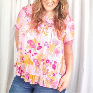 NWT Pastel Pink Floral Ruffle Short Sleeve Blouse